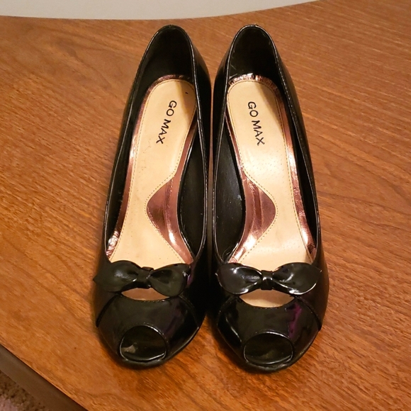 Black Patent Bow Front Wedges - Picture 3 of 4